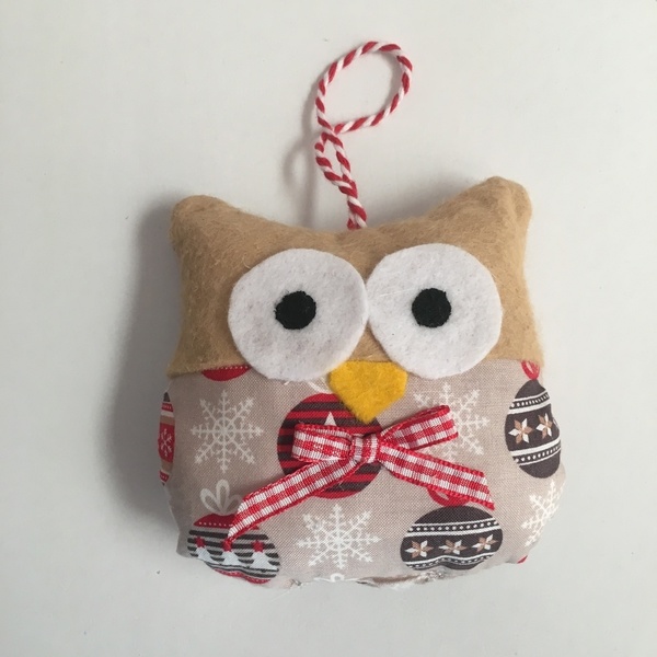 Xmas owls!!! - ύφασμα, κορδέλα, δέντρα, τσόχα, κουκουβάγια, στολίδι, χριστουγεννιάτικο - 2