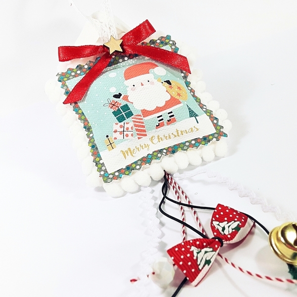 Γούρι μαξιλαράκι αρωματικό ''Merry Christmas'' - καμβάς, pom pom, στολίδι, αρωματικό, μαξιλάρια
