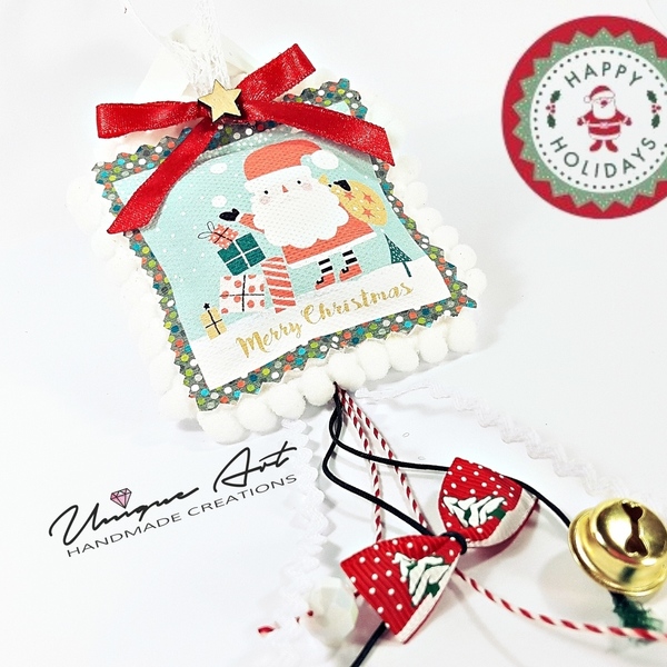 Γούρι μαξιλαράκι αρωματικό ''Merry Christmas'' - καμβάς, pom pom, στολίδι, αρωματικό, μαξιλάρια - 2