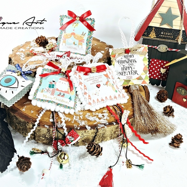 Γούρι μαξιλαράκι αρωματικό ''Merry Christmas'' - καμβάς, pom pom, στολίδι, αρωματικό, μαξιλάρια - 4