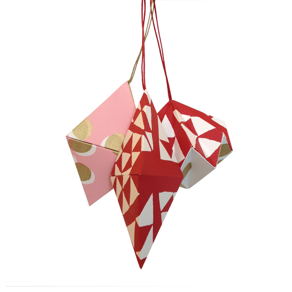 Χριστουγενιάτικο χάρτινο μεταξοτυπημένο στολίδι - χαρτί, γεωμετρικά σχέδια, στολίδι, χριστουγεννιάτικο, χριστουγεννιάτικα δώρα, στολίδια - 2