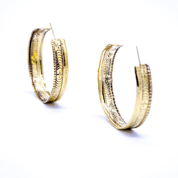 ''Hoop print earrings'' in gold plated copper - επιχρυσωμένα, επιχρυσωμένα, χαλκός, χειροποίητα, κρίκοι