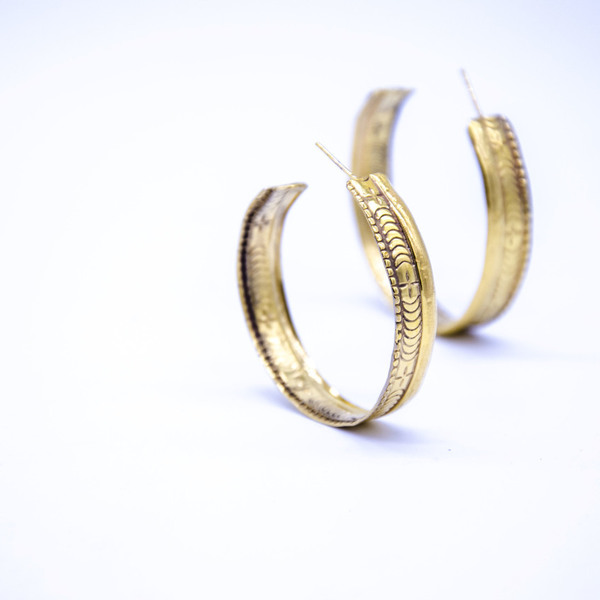 ''Hoop print earrings'' in gold plated copper - επιχρυσωμένα, επιχρυσωμένα, χαλκός, χειροποίητα, κρίκοι - 3