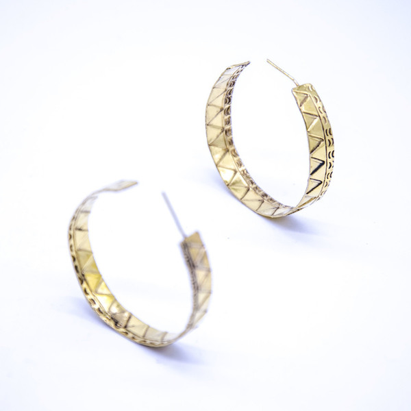''Hoop print earrings2'' in gold plated copper - επιχρυσωμένα, επιχρυσωμένα, χαλκός, γεωμετρικά σχέδια, χειροποίητα, κρίκοι