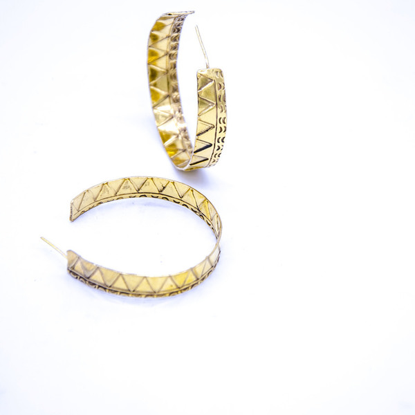 ''Hoop print earrings2'' in gold plated copper - επιχρυσωμένα, επιχρυσωμένα, χαλκός, γεωμετρικά σχέδια, χειροποίητα, κρίκοι - 2