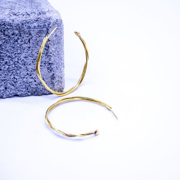 ''Branch'' hoop earring in gold plated brass - ορείχαλκος, γεωμετρικά σχέδια, χειροποίητα, κρίκοι - 3