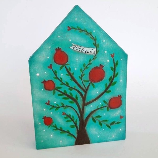 Γούρι «Δέντρο Ροδιάς» - ζωγραφισμένα στο χέρι, μοναδικό, γούρι, δέντρα, δώρο, αγάπη, χειροποίητα, χριστουγεννιάτικο, χριστουγεννιάτικα δώρα