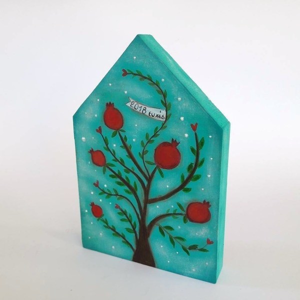 Γούρι «Δέντρο Ροδιάς» - ζωγραφισμένα στο χέρι, μοναδικό, γούρι, δέντρα, δώρο, αγάπη, χειροποίητα, χριστουγεννιάτικο, χριστουγεννιάτικα δώρα - 3