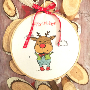 Xριστουγεννιάτικα γούρια τελάρα - ύφασμα, κορδέλα, αρκουδάκι, χριστουγεννιάτικο, τελάρα κεντήματος, κρεμαστά, χιονάνθρωπος, χριστουγεννιάτικα δώρα, γούρια - 2