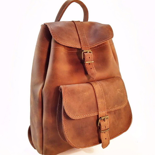 Δερμάτινη Τσάντα Πλάτης Με 1 Τσέπη Σε Χρώμα Κερωμένο Καφέ - δέρμα, δέρμα, σακίδια πλάτης, τσάντα