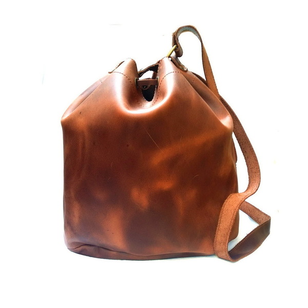 Δερμάτινη Τσάντα Πουγκί Σε Χρώμα Κερωμένο Καφέ - δέρμα, ώμου, χιαστί - 2