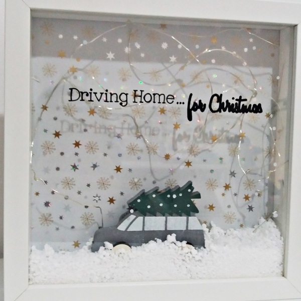 NEW!!! Κάδρο χριστουγεννιάτικο 3d "Driving home...for Christmas" - ζωγραφισμένα στο χέρι, ιδιαίτερο, πίνακες & κάδρα, χειμωνιάτικο, επιτοίχιο, πρωτότυπο, χειροποίητα, δωράκι, ξύλινο, unique, χριστουγεννιάτικα δώρα - 2