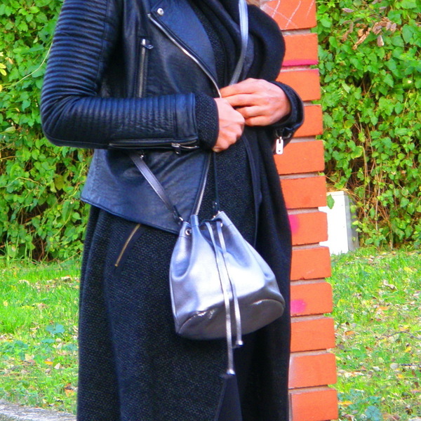 Δερμάτινη Τσάντα Πουγκί Σε Μολυβί Χρώμα - δέρμα, πουγκί, τσάντα - 3