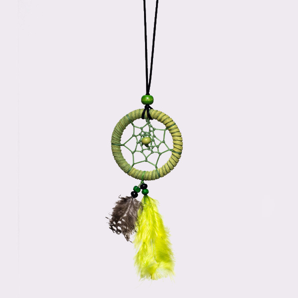 Κολιέ Ονειροπαγίδα Πράσινη - φτερό, πουά, ονειροπαγίδα, κολιέ, κορδόνια, χάντρες, μακριά, boho, αυξομειούμενα - 4