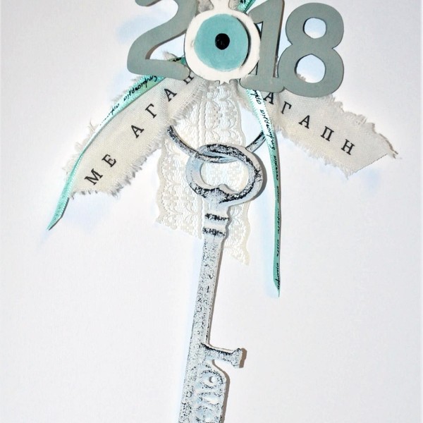 "Το κλειδί της αγάπης για το 2018"! - ξύλο, vintage, κλειδί, αγάπη, μέταλλο, μάτι