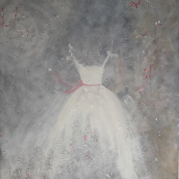 Χειροποίητος πίνακας σε καμβά με ακρυλικά χρώματα και θέμα " ρομαντικό φόρεμα". - πίνακες & κάδρα, καμβάς - 2