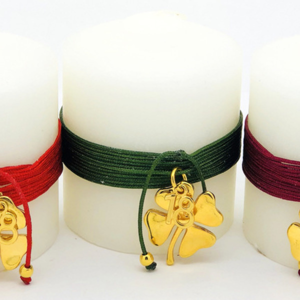 Κερί γούρι "Τετράφυλλο" - γούρι, ορείχαλκος, δώρο, κορδόνια, κερί, κερί, χριστουγεννιάτικα δώρα