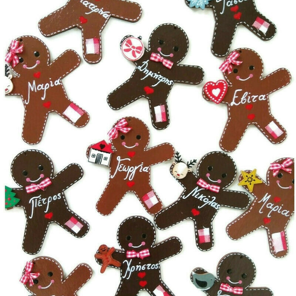 Ξύλινο, χριστουγεννιάτικο στολίδι Gingerbread ανθρωπάκι, ύψους 10 εκ. προσωποποιημένο και ζωγραφισμένο στο χέρι - ξύλο, δώρα για παιδιά, στολίδια, προσωποποιημένα - 3