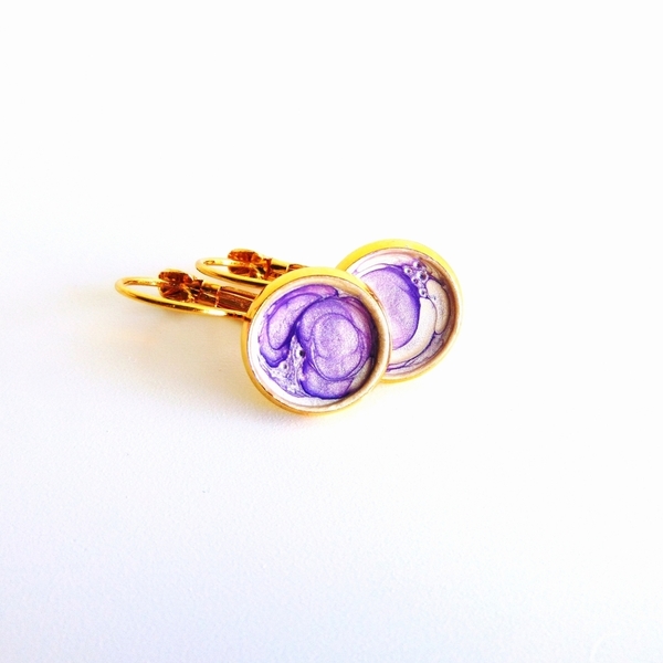 Σκουλαρίκια επίχρυσα ''Unique purple'' - μοναδικό, επιχρυσωμένα, ακρυλικό, σκουλαρίκια, χειροποίητα, κρεμαστά