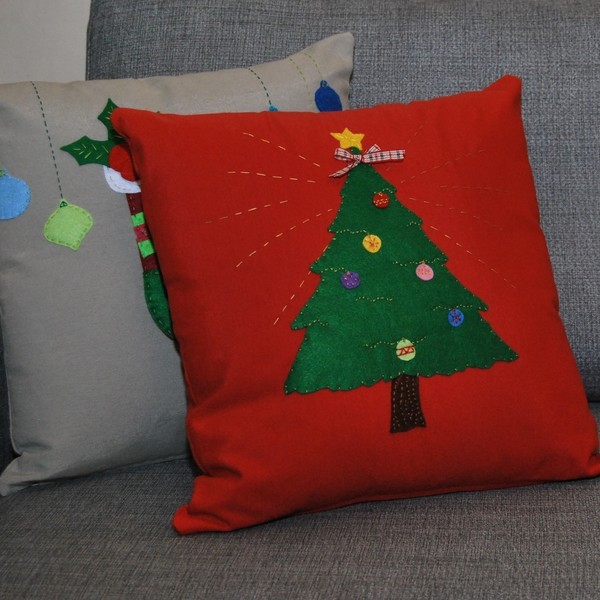 Χριστουγεννιάτικο διακοσμητικό μαξιλάρι - Δέντρο - κεντητά, τσόχα, σπίτι, διακοσμητικά, μαξιλάρια - 2