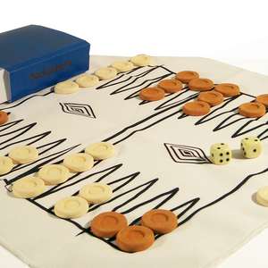Τάβλι με κεραμικά πιόνια σε χάρτινο κουτί (12 x 12 x 4 cm) - ύφασμα, χαρτί, κουτί, κεραμικό, χειροποίητα, επιτραπέζια