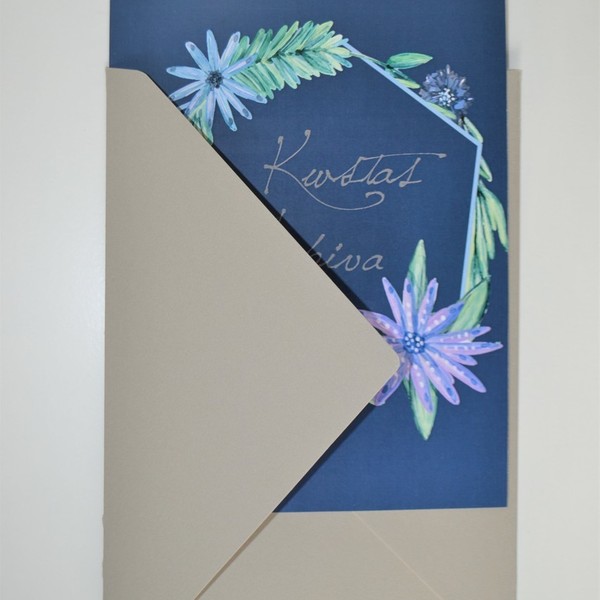 Μπλε προσκλητήρια γάμου με λουλούδια - χαρτί, λουλούδια, γάμου, αναμνηστικά - 2