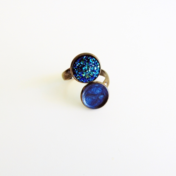 Διπλό δαχτυλιδι ''Dark blue - μπλε, statement, βραδυνά, μοντέρνο, ορείχαλκος, επάργυρα, δώρο, ακρυλικό, gothic style, δαχτυλίδι, rock, αυξομειούμενα