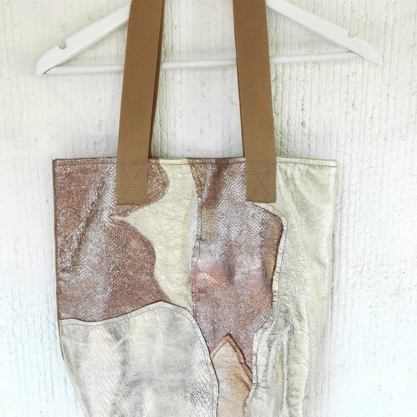 Δερμάτινη τσάντα ώμου σε στυλ patchwork - δέρμα, fashion, γυναικεία, ώμου, τσάντα, χειροποίητα, elegant