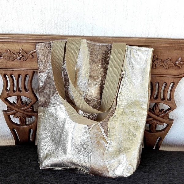 Δερμάτινη τσάντα ώμου σε στυλ patchwork - δέρμα, fashion, γυναικεία, ώμου, τσάντα, χειροποίητα, elegant - 3