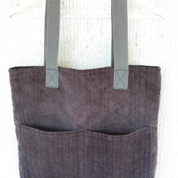 Κοτλε γκρι shopping bag - γυναικεία, ώμου, τσάντα, χειροποίητα, μεγάλες, αξεσουάρ, minimal, φθηνές
