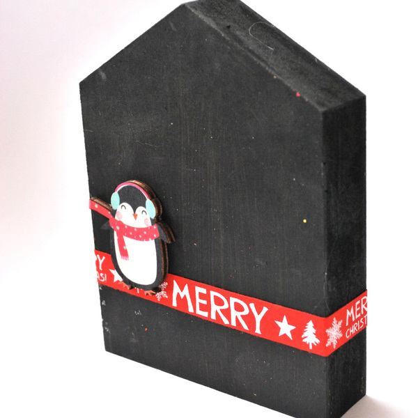 Σπιτάκι μαυροπίκακας με πιγκουινάκι - διακοσμητικό, σπιτάκι, χριστουγεννιάτικο