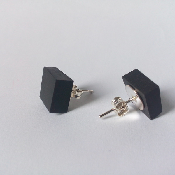 Γεωμετρικά σκουλαρίκια από πηλό02 - ασήμι 925, πηλός, γεωμετρικά σχέδια, all day, minimal, μαύρα, καρφωτά, μικρά, casual, δώρα για γυναίκες - 5