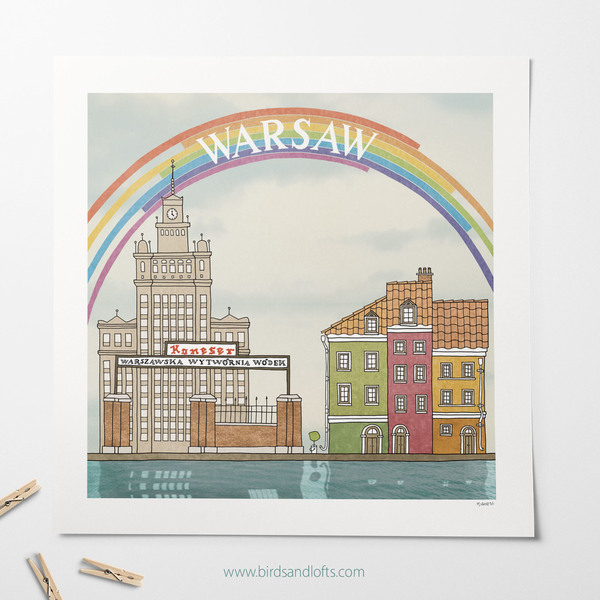Αφίσα "Warsaw" 29x29 cm - εκτύπωση, ζωγραφισμένα στο χέρι, χαρτί, δώρο, αφίσες, είδη διακόσμησης