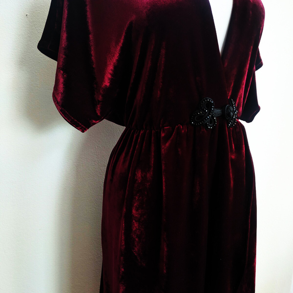 Βουργουνδί βελούδινο φόρεμα μακρύ - ύφασμα, ελαστικό, βελούδο, βελούδο, γάμου - βάπτισης - 2