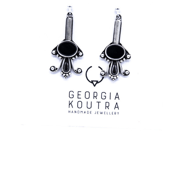 ''Black Onyx'' earrings - ασήμι, κλασσικό, ασήμι 925, όνυχας, σκουλαρίκια, χειροποίητα, διαχρονικό - 2