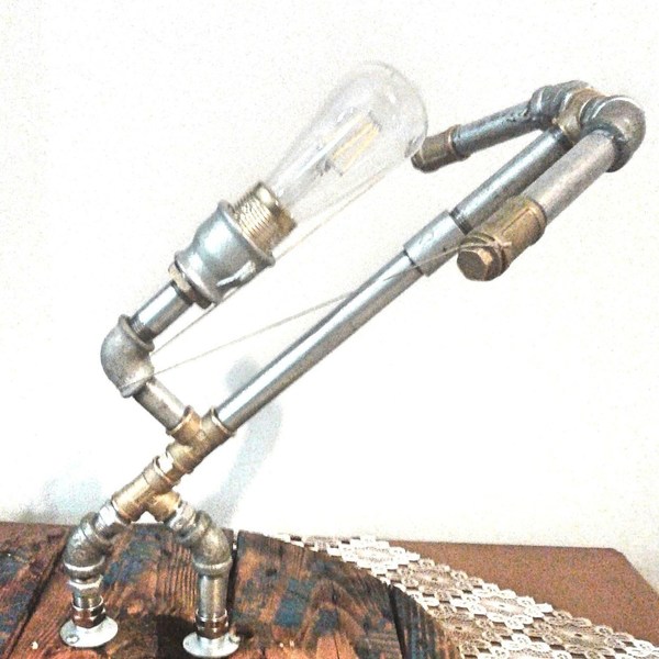 Επιτραπέζιο Χειροποίητο Φωτιστικό Τόξο, Iron Pipe Lamp Bullet Arc Rustic Vintage Industrial - ξύλο, vintage, πορτατίφ - 3