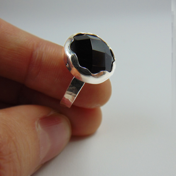 Ασημένιο δαχτυλίδι με μαύρο αχάτη - ασήμι, ημιπολύτιμες πέτρες, αχάτης, αχάτης, βραδυνά, ιδιαίτερο, μοντέρνο, ασήμι 925, σφυρήλατο, romantic, αυξομειούμενα - 3
