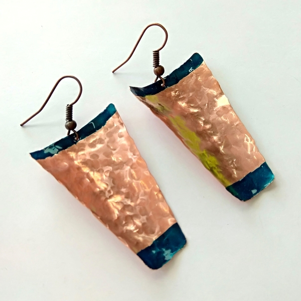 Hammered copper earrings - μοντέρνο, σμάλτος, χαλκός, σφυρήλατο, minimal, φθηνά