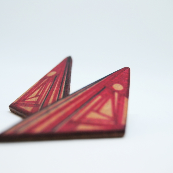 Ξύλινα σκουλαρίκια με γεωμετρικό μοτίβο "Outside" - ξύλο, σκουλαρίκια, γεωμετρικά σχέδια, minimal - 3