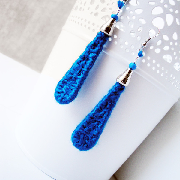 String art σκουλαρίκια μπλε σταγόνες - μπλε, statement, handmade, μοναδικό, μοντέρνο, πλεκτό, γυναικεία, σταγόνα, κορίτσι, δώρο, crochet, σκουλαρίκια, χειροποίητα, minimal, must αξεσουάρ, boho, για εκείνη - 2