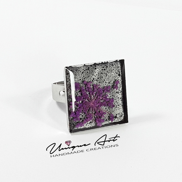 Flower blossom | Purple - statement, ασημί, γυαλί, γυαλί, μοναδικό, σμάλτος, σμάλτος, δαχτυλίδι, εντυπωσιακό, minimal, λουλούδι, unique, μεγάλα, Black Friday, αυξομειούμενα, φθηνά - 4