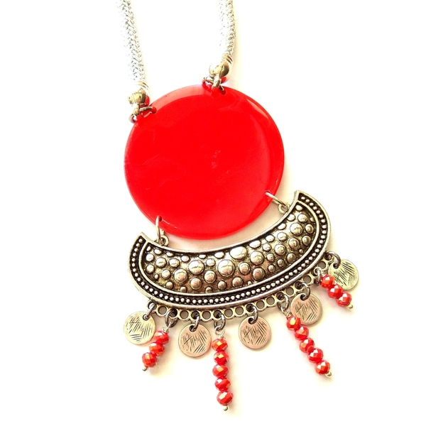 Bohemian necklace - γυαλί, κρύσταλλα, φλουρί, πηλός, κολιέ, κορδόνια, boho, φλουριά, μεταλλικά στοιχεία