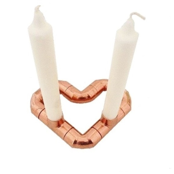 Κηροπήγιο Καρδιά απο χαλκό δύο θέσεων - χαλκός, κερί, woman, gift, δώρα αγίου βαλεντίνου