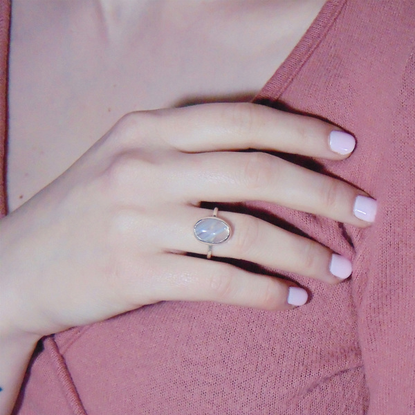 Ασημένιο δαχτυλίδι με λευκό αχάτη - ημιπολύτιμες πέτρες, ημιπολύτιμες πέτρες, αχάτης, αχάτης, μοντέρνο, ασήμι 925, δαχτυλίδι, χειροποίητα, minimal, βεράκια, αυξομειούμενα - 4