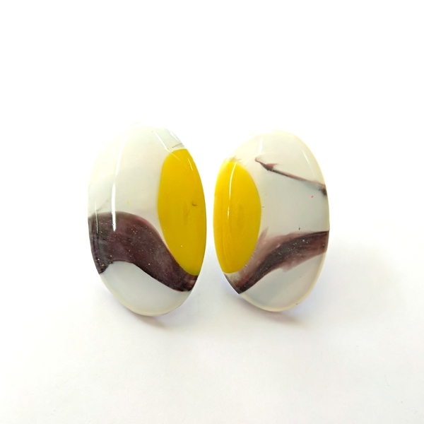 polymer clay earrings - γυαλί, γυαλί, ιδιαίτερο, μοναδικό, πηλός, minimal, καρφωτά - 2