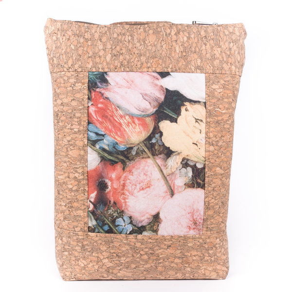 Τσάντα από Φελλό και Ύφασμα Flower Bouquet Multibag - ύφασμα, πλάτης, σακίδια πλάτης, κορδόνια, χειροποίητα, μεγάλες, φλοράλ, φελλός, μεταλλικά στοιχεία