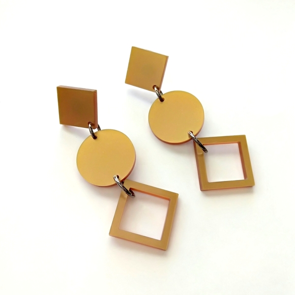 Plexi glass earrings - μοντέρνο, χρυσό, γεωμετρικά σχέδια, minimal, plexi glass, plexi glass, rock