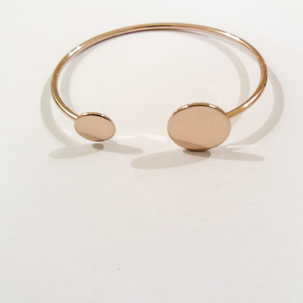 βραχιόλι ροζ χρυσό με δύο κύκλους - statement, ορείχαλκος, βραχιόλι, γεωμετρικά σχέδια, bracelet