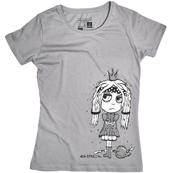 Γκρι εικονογραφημένο t-shirt με λαιμόκοψη - μεταξοτυπία - βαμβάκι, fashion, καρδιά, κορίτσι, t-shirt, αγάπη, cute, minimal, έλληνες σχεδιαστές