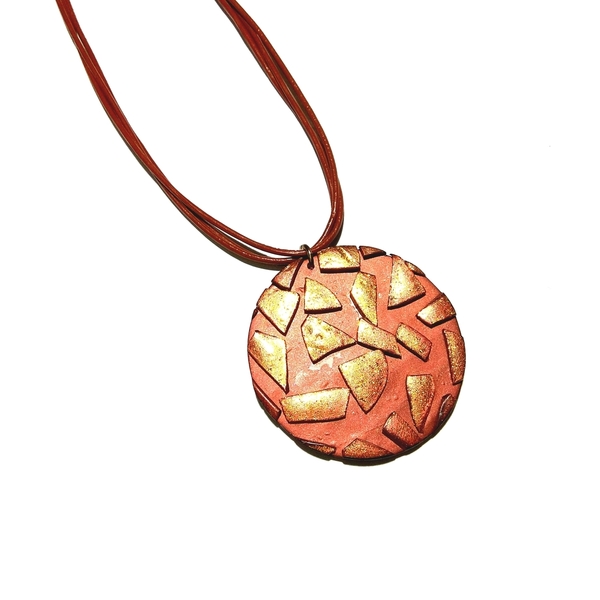 Bronze medallion - στρογγυλό, πηλός, κολιέ, εντυπωσιακό, κοντό, minimal